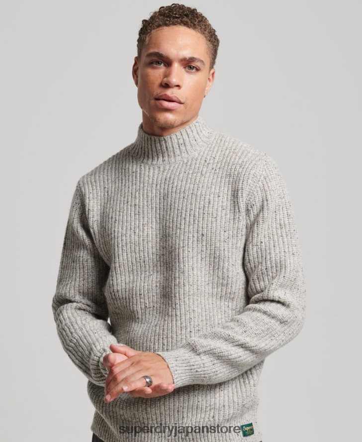 ウールブレンドツイード モックネックセーター 男性 Superdry 衣類 グレー 2J62PZ1270