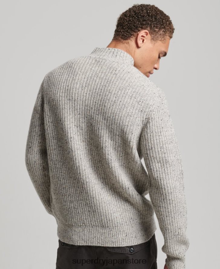 ウールブレンドツイード モックネックセーター 男性 Superdry 衣類 グレー 2J62PZ1270