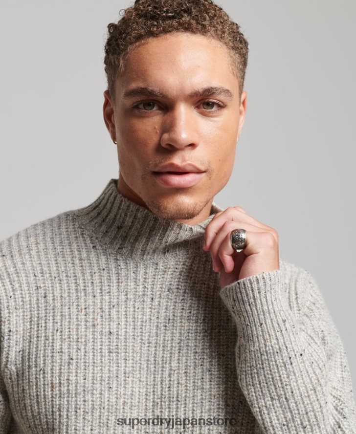 ウールブレンドツイード モックネックセーター 男性 Superdry 衣類 グレー 2J62PZ1270