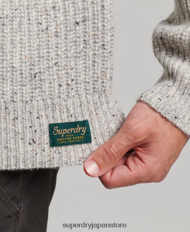 ウールブレンドツイード モックネックセーター 男性 Superdry 衣類 グレー 2J62PZ1270