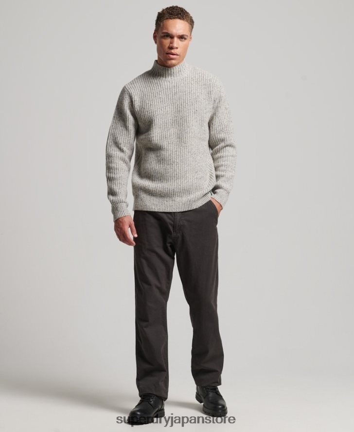 ウールブレンドツイード モックネックセーター 男性 Superdry 衣類 グレー 2J62PZ1270
