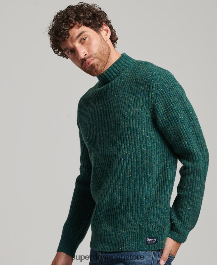 ウールブレンドツイード モックネックセーター 男性 Superdry 衣類 緑 2J62PZ1273