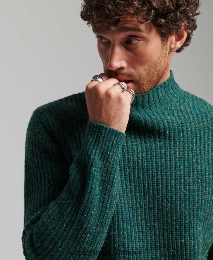 ウールブレンドツイード モックネックセーター 男性 Superdry 衣類 緑 2J62PZ1273