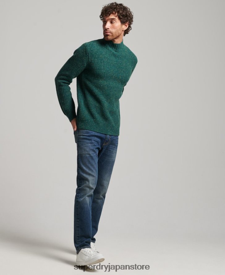 ウールブレンドツイード モックネックセーター 男性 Superdry 衣類 緑 2J62PZ1273