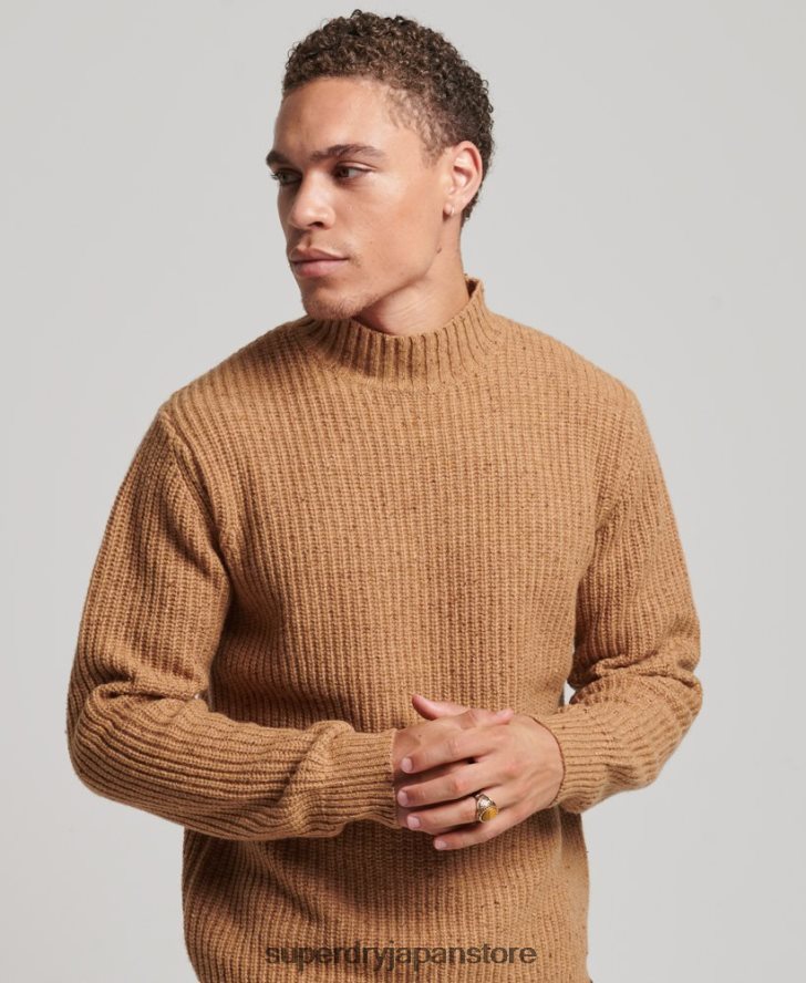 ウールブレンドツイード モックネックセーター 男性 Superdry 衣類 茶色 2J62PZ1281