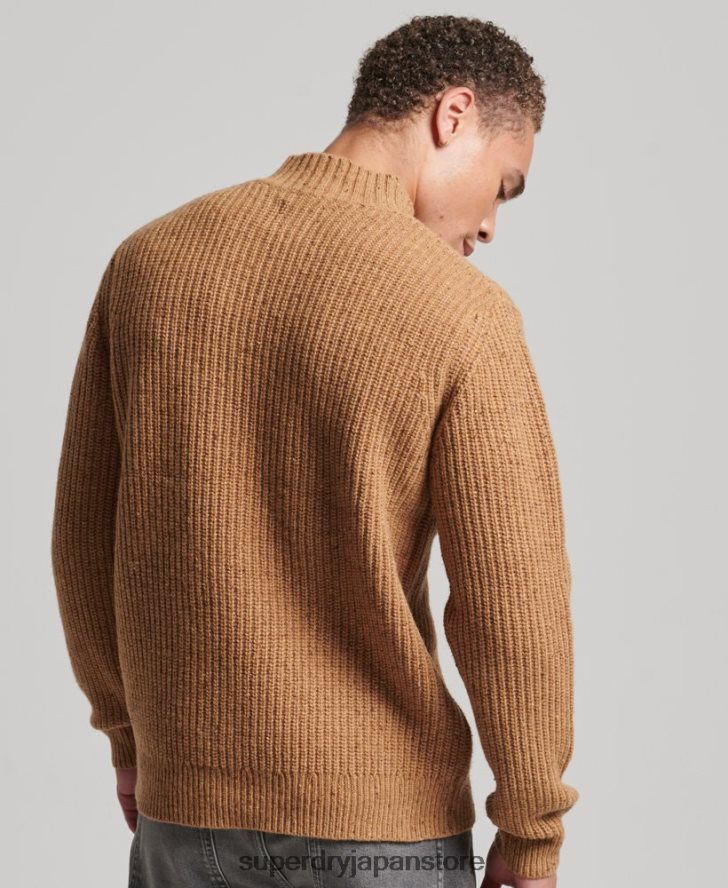 ウールブレンドツイード モックネックセーター 男性 Superdry 衣類 茶色 2J62PZ1281