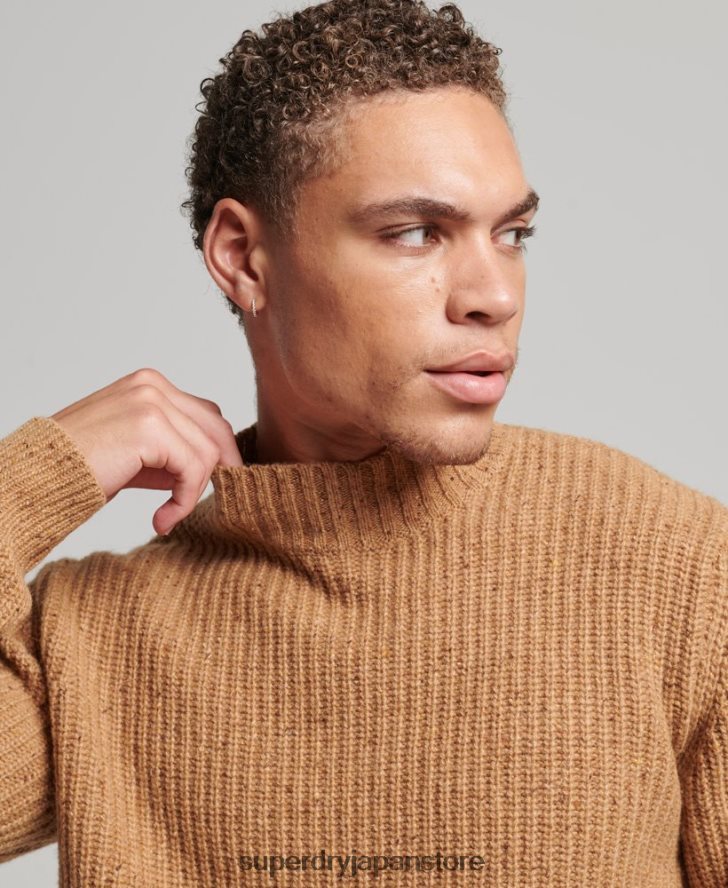 ウールブレンドツイード モックネックセーター 男性 Superdry 衣類 茶色 2J62PZ1281