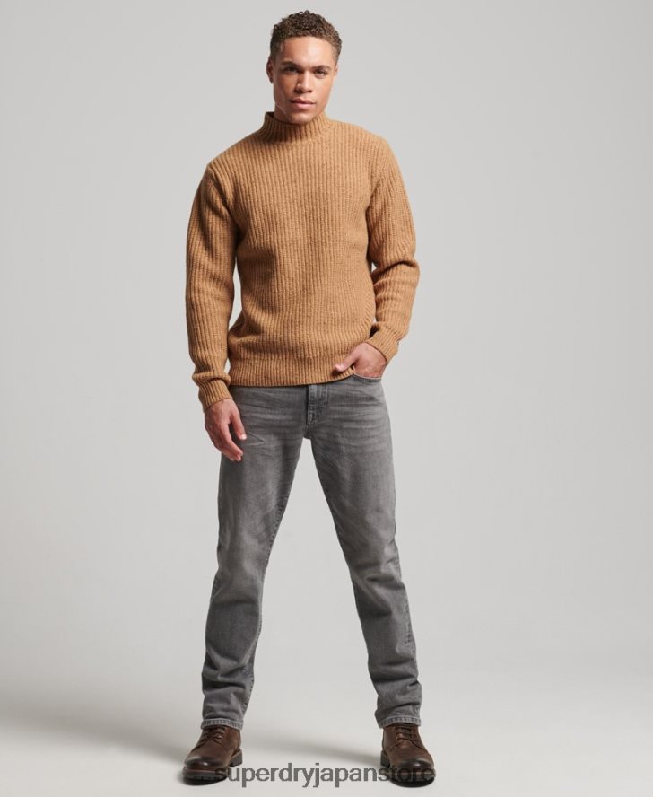 ウールブレンドツイード モックネックセーター 男性 Superdry 衣類 茶色 2J62PZ1281