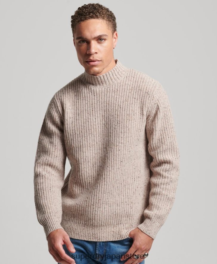 ウールブレンドツイード モックネックセーター 男性 Superdry 衣類 ベージュ 2J62PZ1285