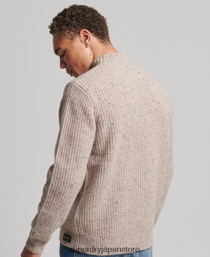 ウールブレンドツイード モックネックセーター 男性 Superdry 衣類 ベージュ 2J62PZ1285