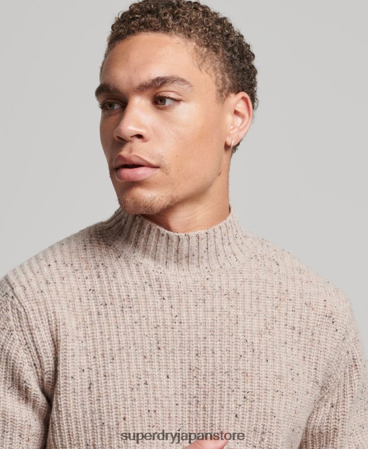 ウールブレンドツイード モックネックセーター 男性 Superdry 衣類 ベージュ 2J62PZ1285