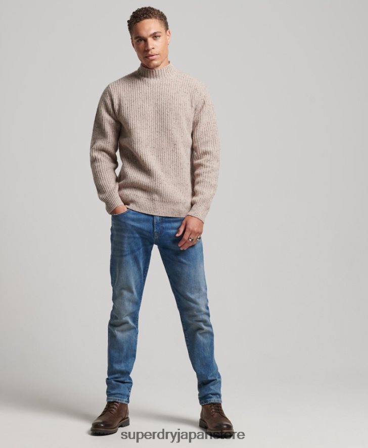 ウールブレンドツイード モックネックセーター 男性 Superdry 衣類 ベージュ 2J62PZ1285