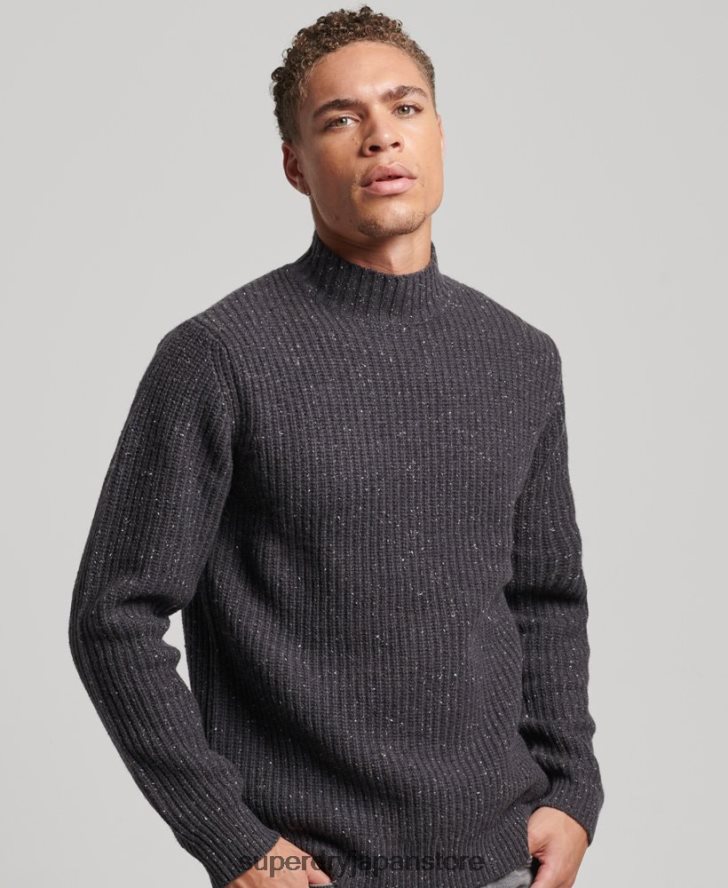 ウールブレンドツイード モックネックセーター 男性 Superdry 衣類 濃い灰色 2J62PZ1296