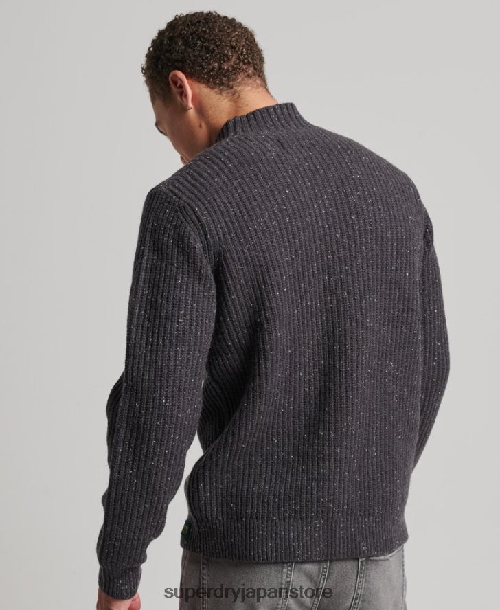 ウールブレンドツイード モックネックセーター 男性 Superdry 衣類 濃い灰色 2J62PZ1296