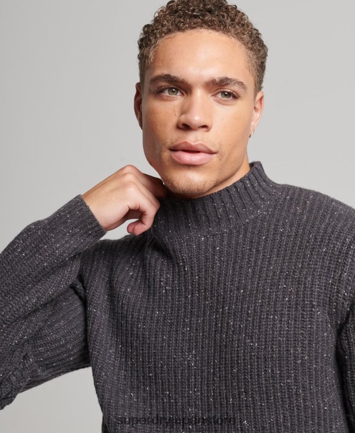 ウールブレンドツイード モックネックセーター 男性 Superdry 衣類 濃い灰色 2J62PZ1296