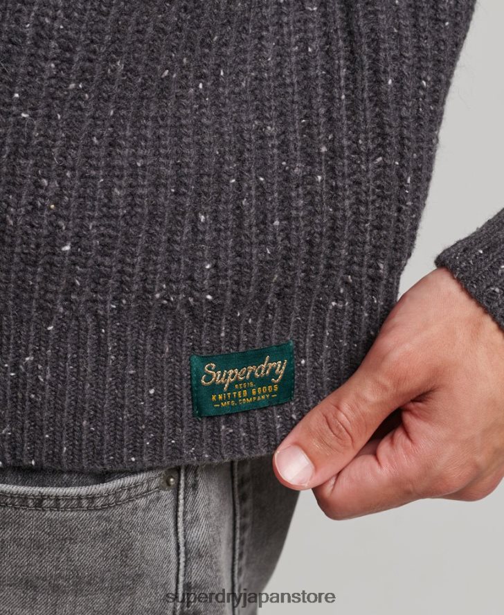 ウールブレンドツイード モックネックセーター 男性 Superdry 衣類 濃い灰色 2J62PZ1296