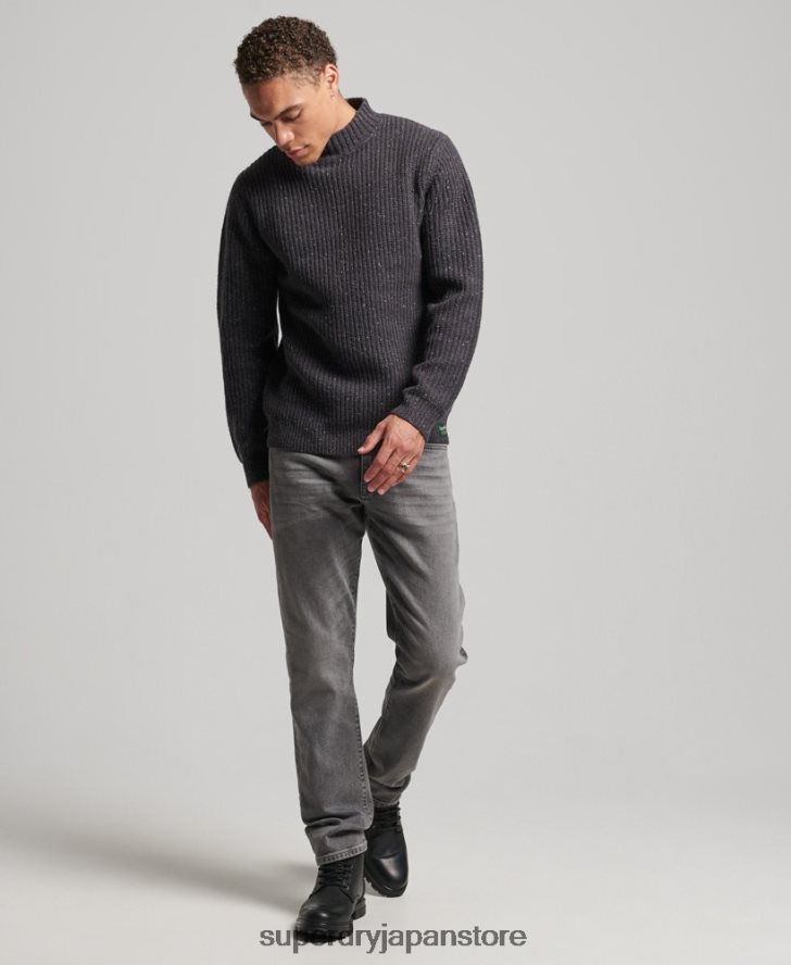 ウールブレンドツイード モックネックセーター 男性 Superdry 衣類 濃い灰色 2J62PZ1296