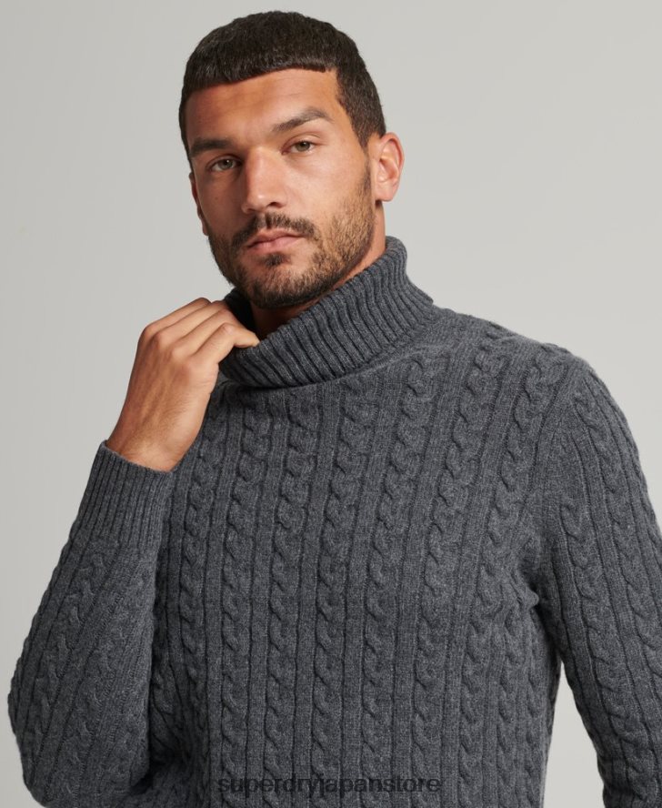 ケーブルロールネックセーター 男性 Superdry 衣類 濃い灰色 2J62PZ1299