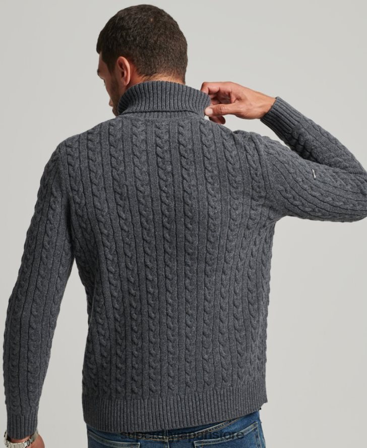 ケーブルロールネックセーター 男性 Superdry 衣類 濃い灰色 2J62PZ1299
