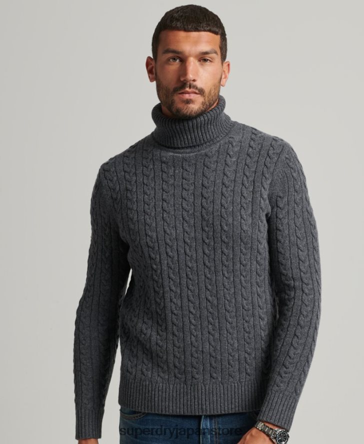 ケーブルロールネックセーター 男性 Superdry 衣類 濃い灰色 2J62PZ1299