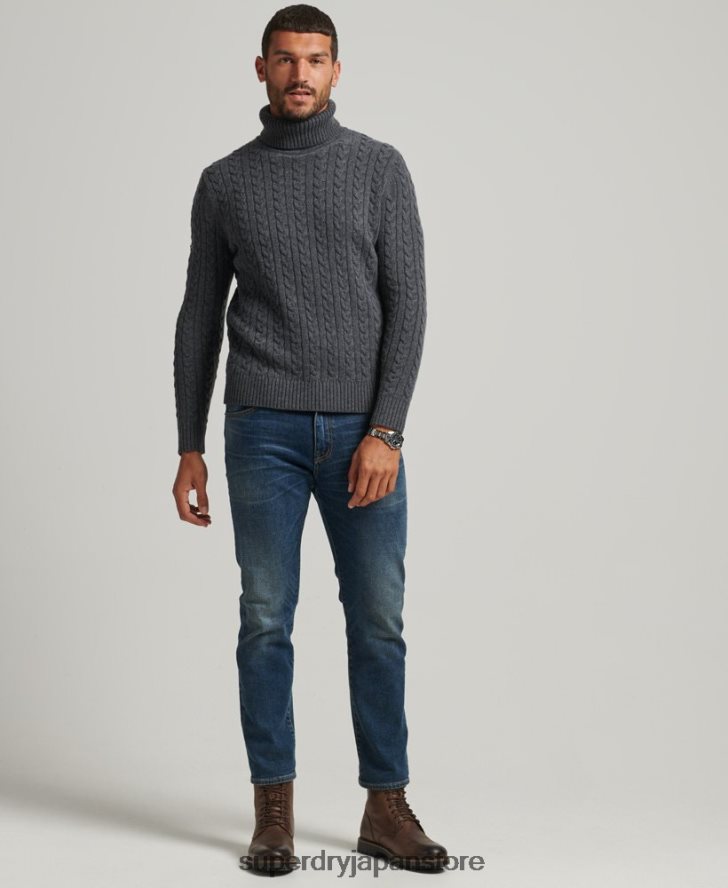 ケーブルロールネックセーター 男性 Superdry 衣類 濃い灰色 2J62PZ1299