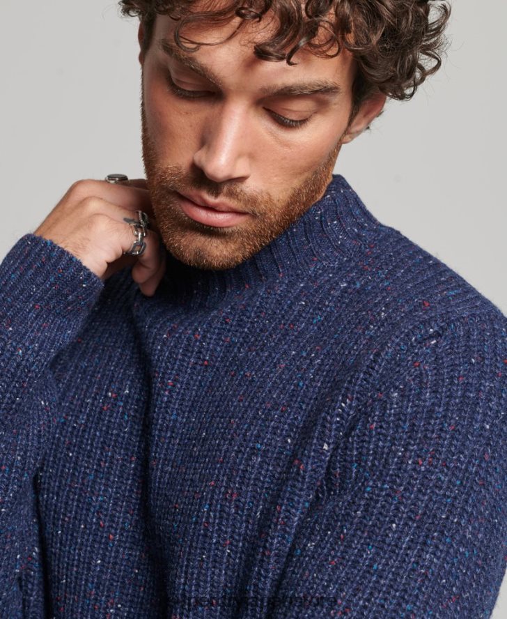 ウールブレンドツイード モックネックセーター 男性 Superdry 衣類 海軍 2J62PZ1302