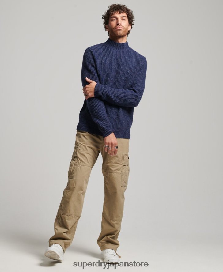 ウールブレンドツイード モックネックセーター 男性 Superdry 衣類 海軍 2J62PZ1302