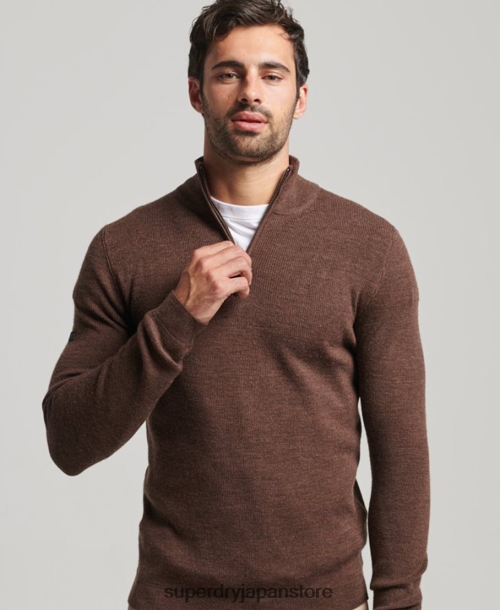 メリノハーフジップジャンパー 男性 Superdry 衣類 茶色 2J62PZ1316