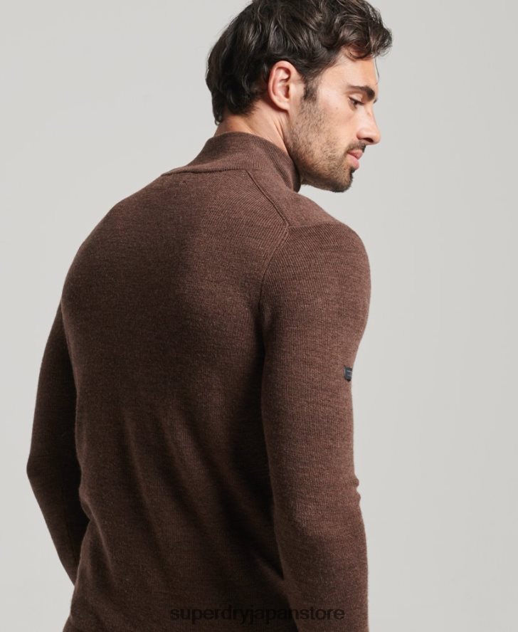 メリノハーフジップジャンパー 男性 Superdry 衣類 茶色 2J62PZ1316