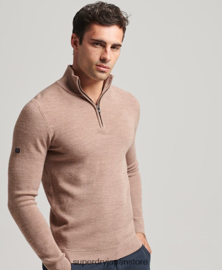 メリノハーフジップジャンパー 男性 Superdry 衣類 ベージュ 2J62PZ1318