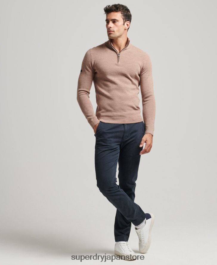 メリノハーフジップジャンパー 男性 Superdry 衣類 ベージュ 2J62PZ1318