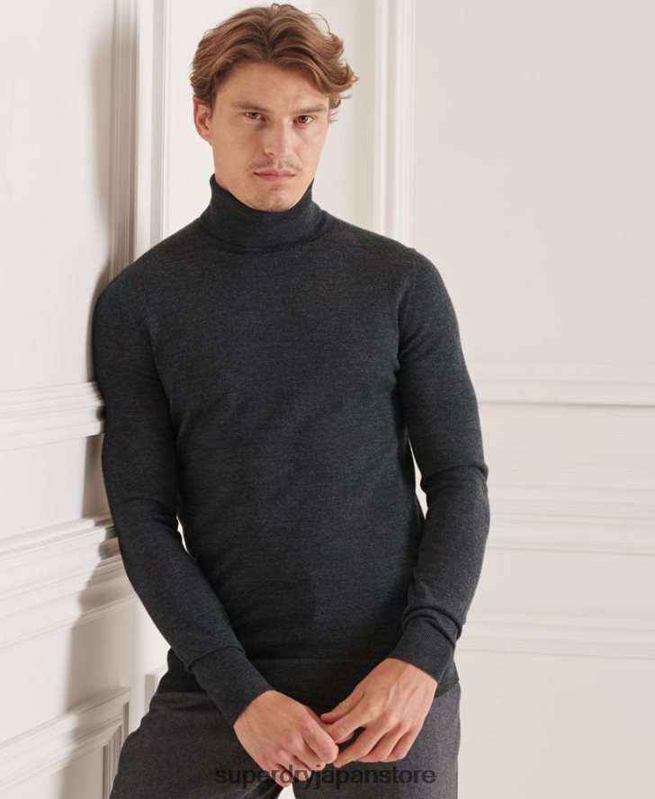 スタジオメリノロールネックセーター 男性 Superdry 衣類 濃い灰色 2J62PZ1326