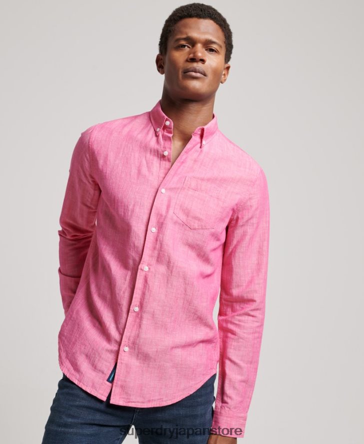 オーガニックコットンスタジオ リネンボタンダウンシャツ 男性 Superdry 衣類 ピンク 2J62PZ133