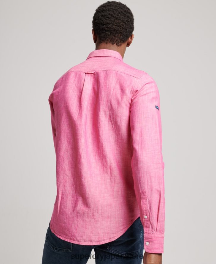 オーガニックコットンスタジオ リネンボタンダウンシャツ 男性 Superdry 衣類 ピンク 2J62PZ133