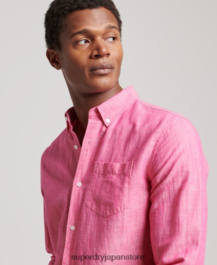 オーガニックコットンスタジオ リネンボタンダウンシャツ 男性 Superdry 衣類 ピンク 2J62PZ133