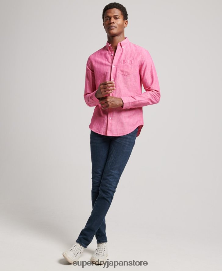 オーガニックコットンスタジオ リネンボタンダウンシャツ 男性 Superdry 衣類 ピンク 2J62PZ133