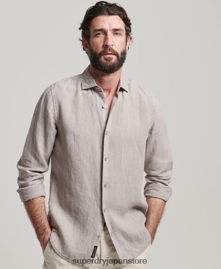カジュアルリネン長袖シャツ 男性 Superdry 衣類 濃い灰色 2J62PZ134
