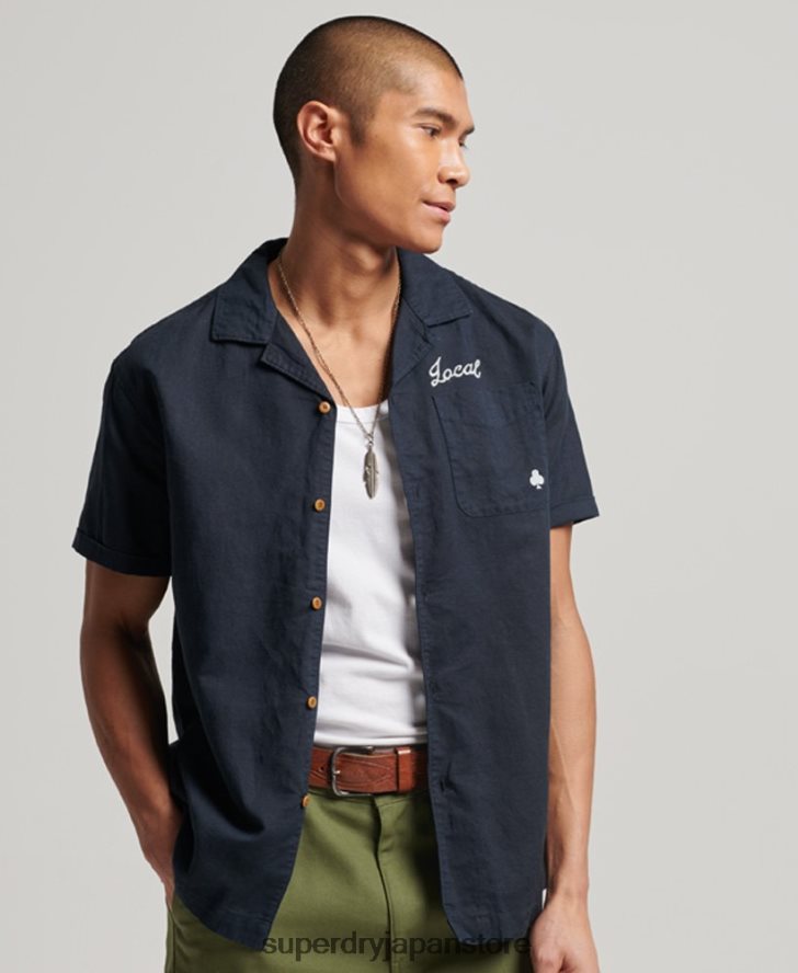 リゾート半袖シャツ 男性 Superdry 衣類 海軍 2J62PZ135