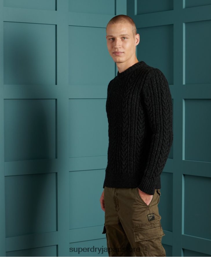 ジェイコブ ケーブル クルー ジャンパー 男性 Superdry 衣類 黒 2J62PZ1355