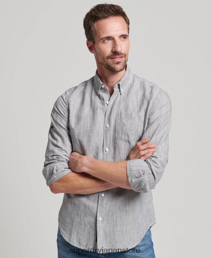 オーガニックコットンスタジオ リネンボタンダウンシャツ 男性 Superdry 衣類 ライトグレー 2J62PZ136