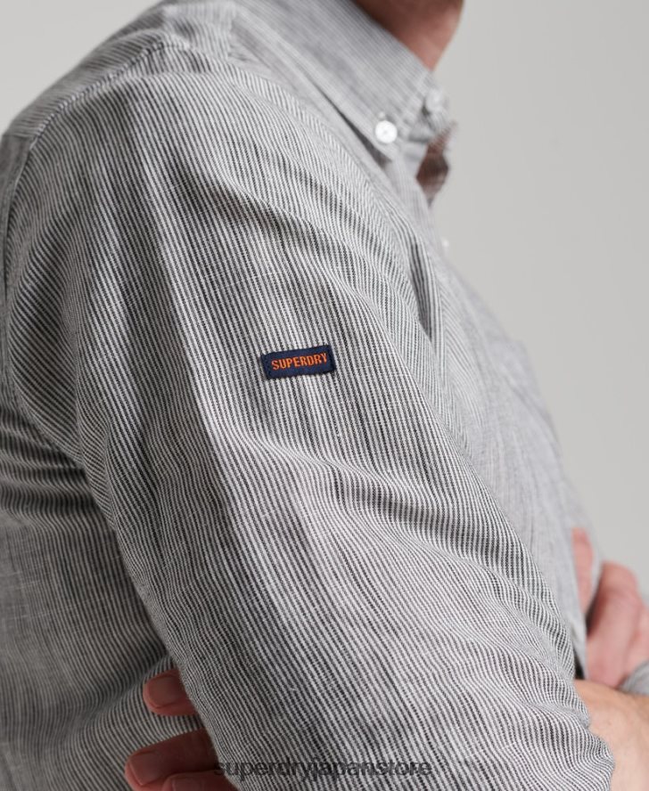 オーガニックコットンスタジオ リネンボタンダウンシャツ 男性 Superdry 衣類 ライトグレー 2J62PZ136