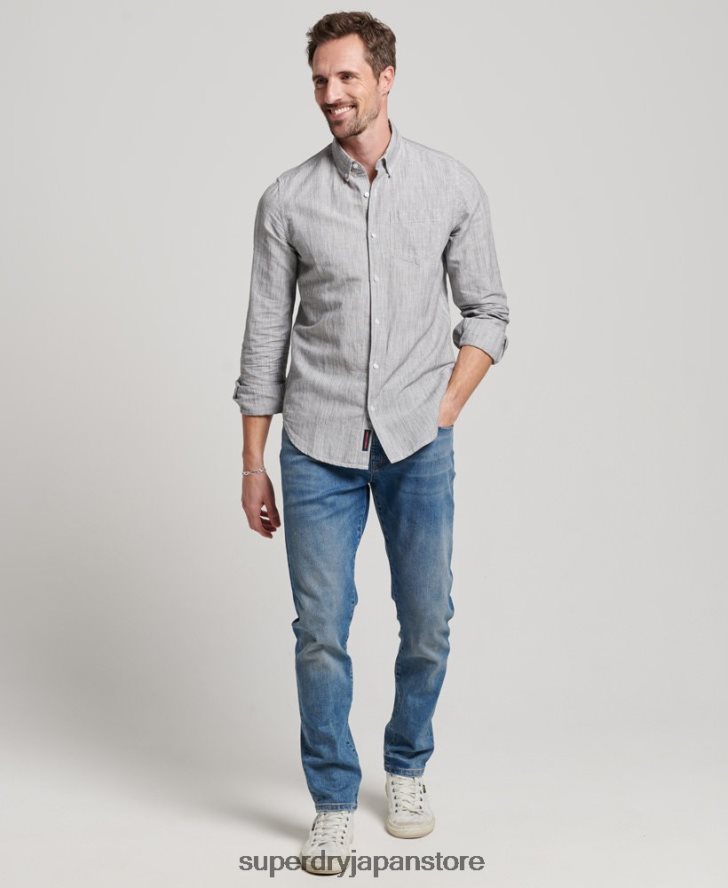 オーガニックコットンスタジオ リネンボタンダウンシャツ 男性 Superdry 衣類 ライトグレー 2J62PZ136