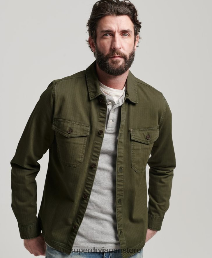 マーチャント ストア - ヘリンボーン オーバーシャ​​ツ 男性 Superdry 衣類 緑 2J62PZ139