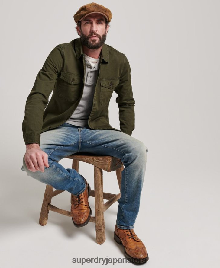 マーチャント ストア - ヘリンボーン オーバーシャ​​ツ 男性 Superdry 衣類 緑 2J62PZ139