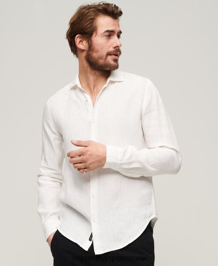 カジュアルリネン長袖シャツ 男性 Superdry 衣類 白 2J62PZ144