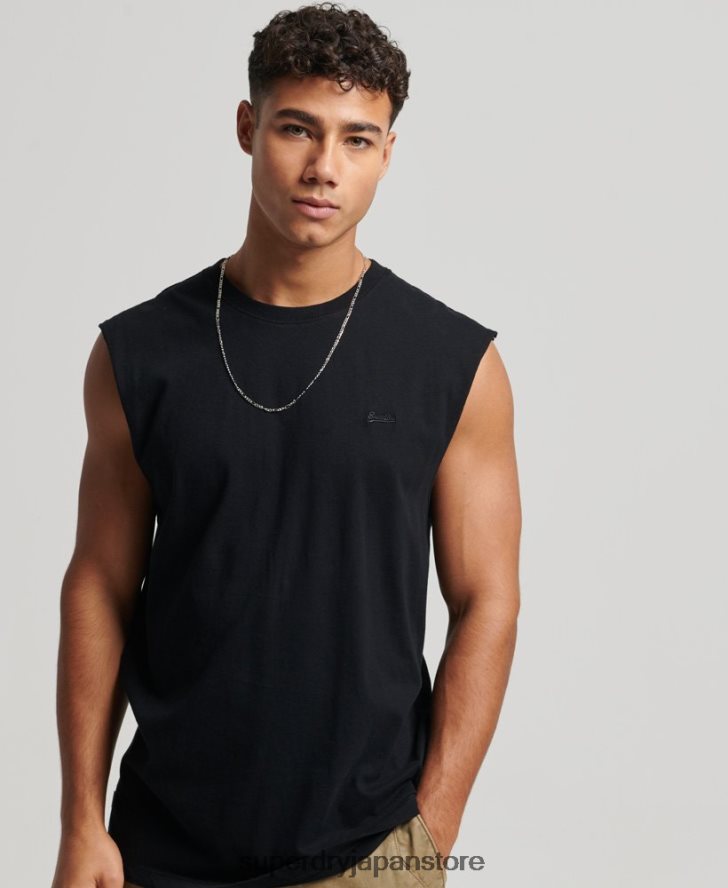 オーガニックコットン ヴィンテージロゴ刺繍タンクトップ 男性 Superdry 衣類 黒 2J62PZ1443