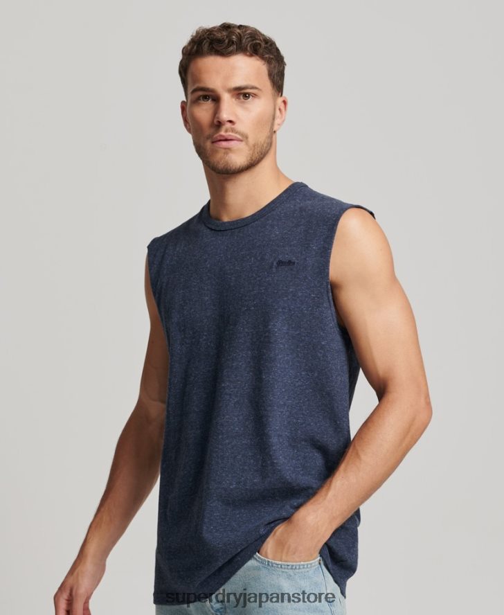 オーガニックコットン ヴィンテージロゴ刺繍タンクトップ 男性 Superdry 衣類 海軍 2J62PZ1445