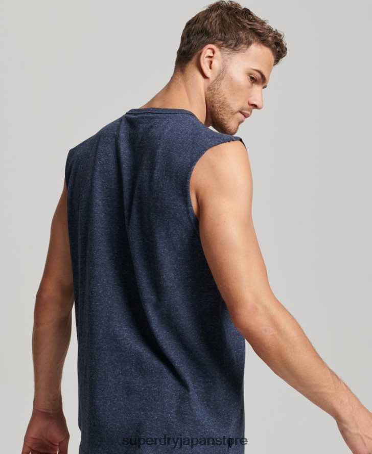 オーガニックコットン ヴィンテージロゴ刺繍タンクトップ 男性 Superdry 衣類 海軍 2J62PZ1445
