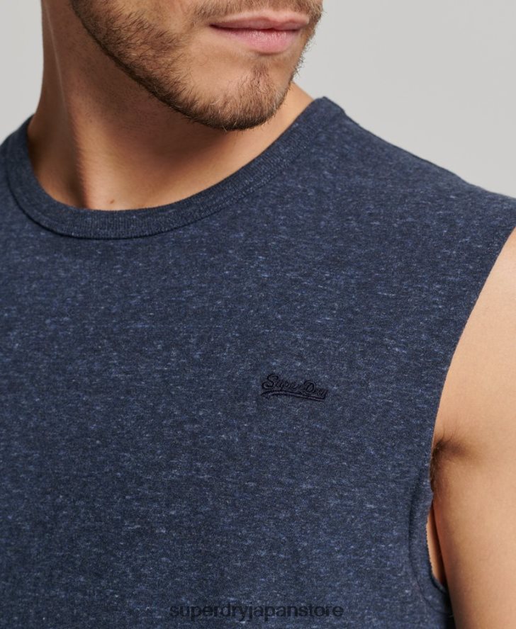 オーガニックコットン ヴィンテージロゴ刺繍タンクトップ 男性 Superdry 衣類 海軍 2J62PZ1445