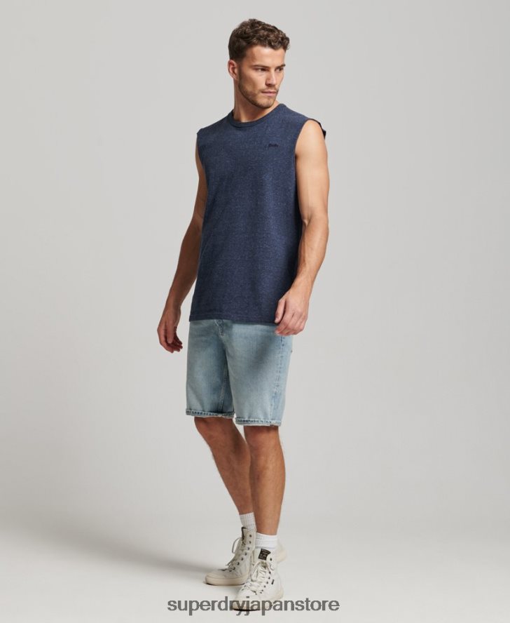 オーガニックコットン ヴィンテージロゴ刺繍タンクトップ 男性 Superdry 衣類 海軍 2J62PZ1445
